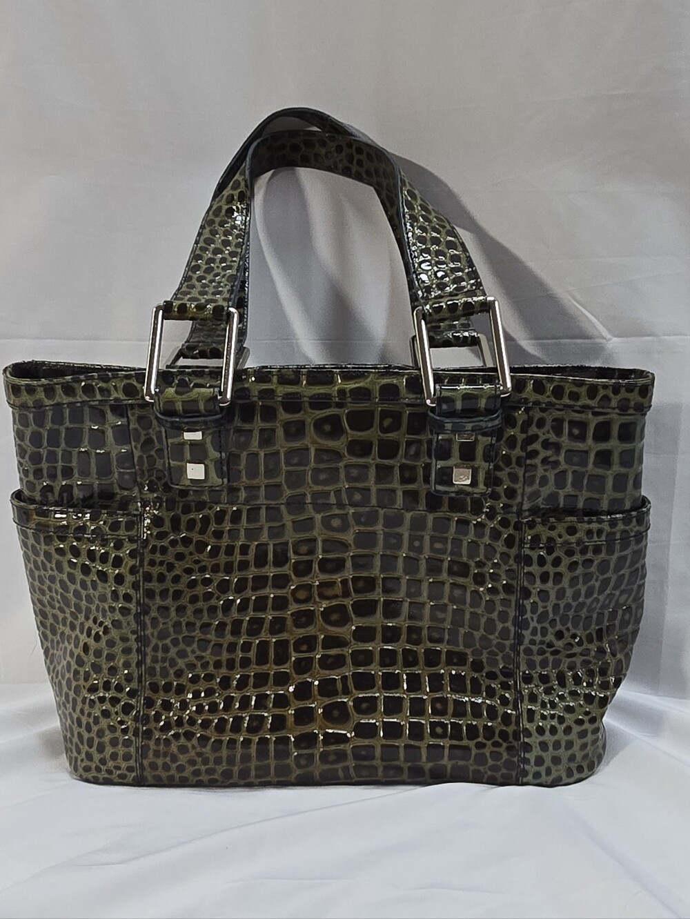 Jen Groover Butler Bag Green Croc Embossed Leather Organizer Tote